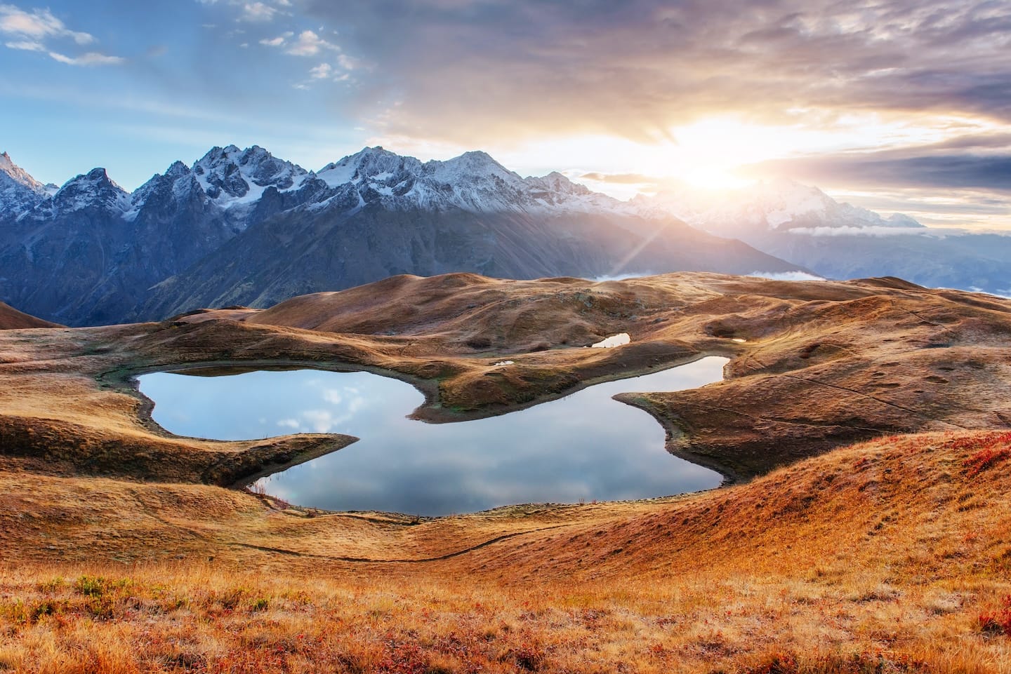 sunset on mountain lake koruldi upper svaneti ge 2023 11 27 04 58 31 utc